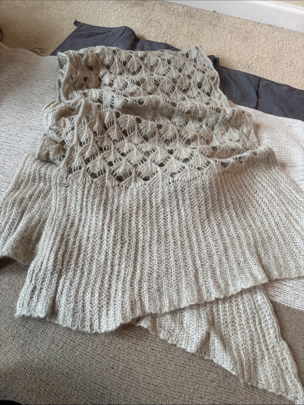 Openwork Amélie Knit Mohair Women's Wrap Scarf in Light Gray